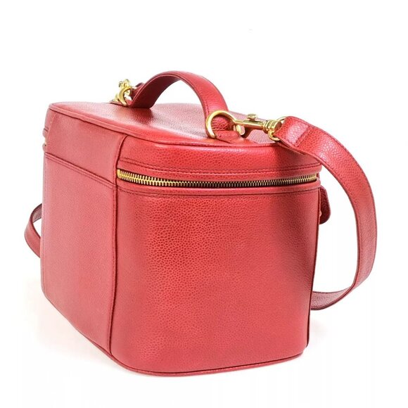 CHANEL CC Logo 2Way Vanity Hand Bag Caviar Skin Leather Red GHW Vintage - Picture 6 of 16